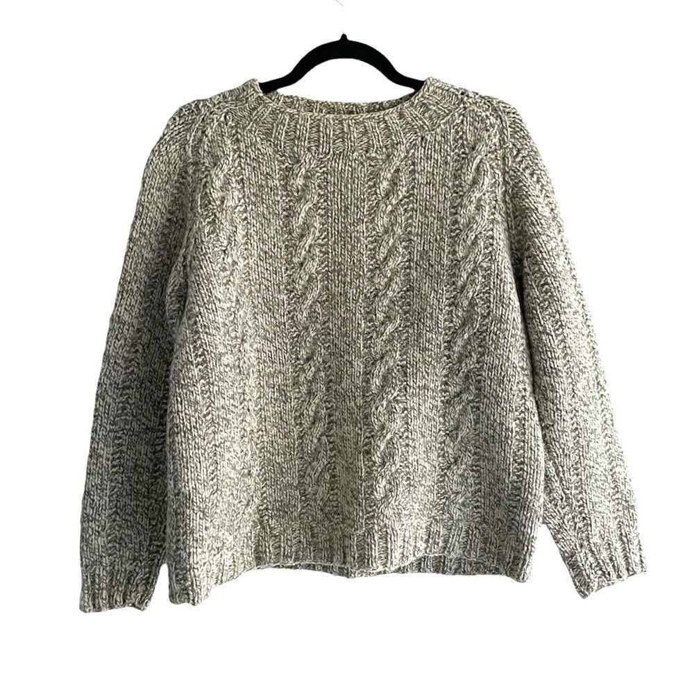 HANDKNIT Wool Chunky Knit Cable Knit Fisherman’s Sweater Tan M